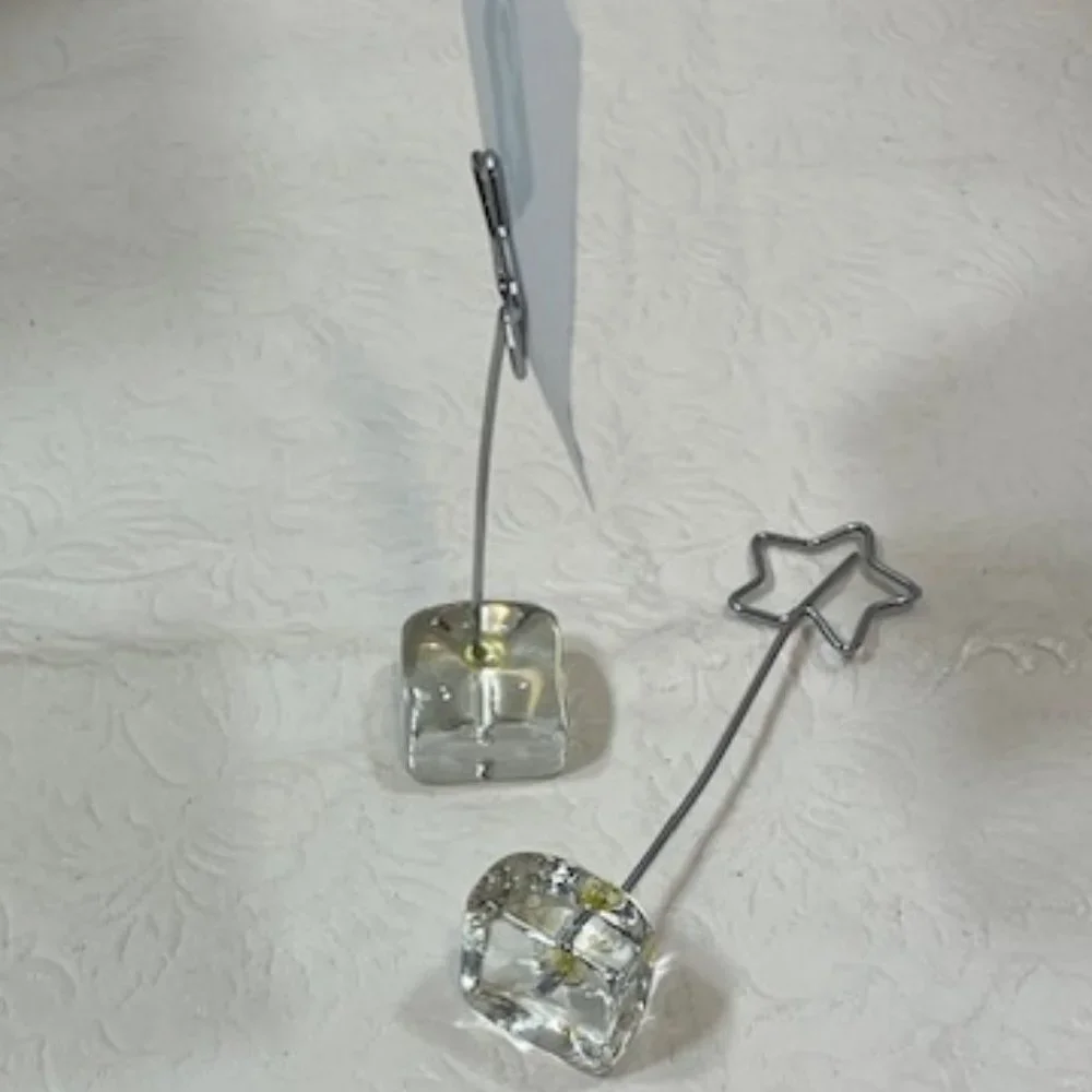 Two(2) Wired Star Photo Holder Desk Display Postcard Glass Stand 4.25